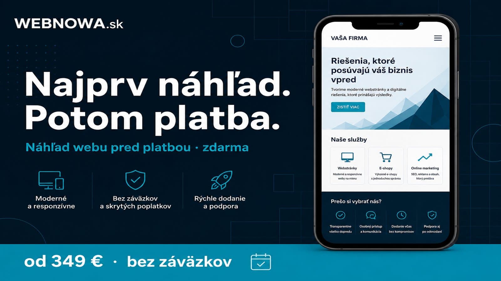 Náhľad webu pred platbou – najprv výsledok, potom platba